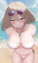 1girls ahoge anis_(nikke) bare_belly bare_chest bare_hips bare_legs bare_midriff bare_navel bare_shoulders bare_skin bare_thighs beach belly belly_button big_breasts bikini bikini_bottom bikini_only bikini_top blue_sky blush blush_face blushing_at_viewer blushing_female blushing_lines breasts breasts_apart brown_eyebrows brown_eyes brown_eyes_female brown_hair brown_hair_female busty busty_female busty_girl clouds coast collarbone curvaceous curvaceous_body curvaceous_female curvaceous_figure curvaceous_hips curvy curvy_body curvy_female curvy_figure curvy_hips day daylight daytime digital digital_art digital_drawing digital_drawing_(artwork) digital_media digital_media_(artwork) exposed_belly exposed_chest exposed_hips exposed_legs exposed_midriff exposed_navel exposed_shoulders exposed_skin exposed_thighs eyebrows_visible_through_hair female female_focus female_only goddess_of_victory:_nikke groin hair_between_eyes half_naked half_nude high_resolution highres horizon inguinal_crease inguinal_ligament kawasuru large_boobs large_breasts lean_figure leaning leaning_forward looking_at_viewer medium_hair midriff naked naked_female naked_woman narrow_waist navel necklace nude nude_female nudity ocean outdoor outdoor_nudity outdoors outside parted_lips plump_breasts sand sea seaside semi_nude shiny_breasts shiny_legs shiny_shoulders shiny_skin shiny_thighs shoulders side-tie_bikini sky slender_body slender_waist slim_waist smile smiley_face smiling smiling_at_viewer solo standing string_bikini sunglasses sunglasses_on_forehead sunglasses_on_head swimsuit swimwear thick_thighs thigh_gap thighs upper_body white_bikini white_bikini_bottom white_bikini_top white_string_bikini white_swimsuit white_swimwear wide_hips