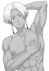 1boy 1male ai_generated bara big_penis bottom_pov civitai enticing gay gay_male illustrious_(stable_diffusion) implied_sex male male_focus male_only male_prey nude queer stable_diffusion sweat sweating tied_up tokyo_revengers yaoi black_and_white showing_off jerking jerkingoff one_arm_up arms_behind_head smirking_at_viewer smirking smirk tongue_out izana_kurokawa