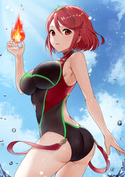 1girls beach female female_focus female_only haru_(nakajou-28) human human_focus human_only one-piece_swimsuit pyra solo solo_female solo_focus swimsuit xenoblade_(series) xenoblade_chronicles_2