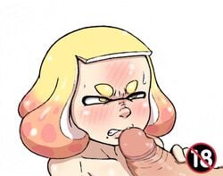 1boy 1girls before_oral blush edit inkling nintendo nuranura-san pearl_(splatoon) penis precum splatoon straight tentacle_hair