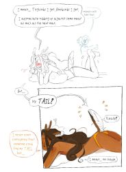 2025 ambiguous_gender animal_humanoid antlers bed blush bovid bovid_humanoid bunny_(hoofcoochie) caprine caprine_humanoid clothed clothing dane_(hoofcoochie) deer dialogue duo emanata english_text furniture guide_lines hair hoofcoochie horn humanoid humanoid_on_humanoid long_hair lying mammal mammal_humanoid nonbinary_(lore) on_bed on_front one_eye_obstructed panties panties_only pillow raised_tail sheep_humanoid short_tail speech_bubble tail text topless trans_(lore) trans_man_(lore) underwear underwear_only