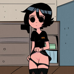 1girls alwer alwerart black_hair black_panties black_panties_down dark_hair exposed_pussy female female_focus female_only flashing knives_chau mob_face panties_down pussy scott_pilgrim shirt_lift short_black_hair short_hair solo solo_female vagina