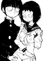 ax_g90 breasts_out exposed_breasts highschool kurata_tome mob mob_psycho_100 schoolgirl schoolgirl_uniform shigeo_kageyama teen_girl teenage_girl teenager