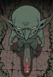 1boy ahemaru_(style) ai_generated balls big_penis erect_penis erection from_above gay goblin goblin_male green_body green_skin huge_cock looking_at_viewer male male_focus male_only monster monster_boy nipples nude nude_male penis pointy_ears pointy_nose precum precum_drip sharp_teeth solo sweat testicles ugly unknown_artist vein veins veiny_penis