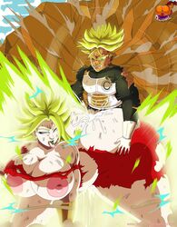 1boy 1boy1girl 1girls ass ass_bigger_than_head bent_over big_nipples breasts breasts_bigger_than_head breasts_out cum cum_inside demonroyal dragon_ball dragon_ball_super dragon_ball_z earrings favorite from_behind gigantic_ass gigantic_breasts huge_areolae huge_ass huge_breasts kale kale_(berserker) legendary_super_saiyan one_eye_closed ripped_clothing scar senzu_bean sex sex_from_behind size_difference smaller_male super_saiyan super_saiyan_2 thick_thighs tongue torn_clothes trunks_briefs wounded