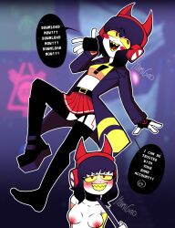 ! 1girls 2025 4_fingers bangs belt belt_buckle blush boots breasts cartoony cel_shading collar digital_creature eyebrows_visible_through_hair eyelashes eyelashes_visible_through_hair female female_only fingerless_gloves frown garter gradient_hair hand_on_leash headphones horns horns_hairband humanoid itamigao jacket leash legwear long_jacket looking_at_viewer looking_up medium_breasts medium_hair multiple_images nergal.exe_(itamigao) no_background non-human oc original original_character panties panty_peek pantyshot pinup platform_boots pulling_leash purple_hair red_eyes seductive self_upload sharp_teeth short_skirt signature silly silly_face single_shoe skirt smiley_face smiling smiling_at_viewer solo solo_female solo_focus tank_top text text_bubble thighhighs toony white_body white_outline white_skin yellow_sclera