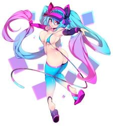 1girls animal_ears ass bikini blue_hair copyright_request hair_between_eyes heterochromia long_hair micro_bikini original pink_hair slugbox stockings tail thighhighs twintails two_tone_hair visor vomi_agogo