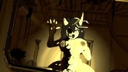 1girls 3d 3d_(artwork) 3d_model against_glass alice_angel bendy_and_the_ink_machine breasts breasts_on_glass breasts_out female female_only hands_on_glass heart-shaped_pupils heart_halo holding_breast joey_drew_studios naked naked_female nipples nipples_outside one_hand_on_breast pressed_on_glass susie_campbell twisted_alice vrchat vrchat_avatar vrchat_media vrchat_model