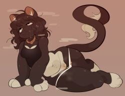 2025 :3 absurd_res anthro barefoot belly black_clothing black_nose black_shirt black_tank_top black_topwear bodily_fluids breasts brown_background brown_ears brown_hair brown_tail chewtoyys clothed clothed_anthro clothed_female clothing collar digital_drawing_(artwork) digital_media_(artwork) dipstick_tail domestic_cat drooling feet felid feline felis female female_anthro fingerless_(marking) full-length_portrait fur genitals hair hand_on_ground heat_(temperature) hi_res humanoid_genitalia humanoid_vulva in_heat inner_ear_fluff leg_markings looking_up lucky_(chewtoyys) lying mammal markings monotone_hair multicolored_body multicolored_fur navel on_side orange_collar orange_inner_ear panties panties_down partially_clothed portrait pubes saliva shirt simple_background socks_(marking) solo tail tail_markings tail_tuft tan_belly tan_body tan_crotch tan_fur tan_inner_ear_fluff tan_sclera tan_tail tan_tail_tip tan_toes tan_vulva tank_top topwear tuft two_tone_body two_tone_fur two_tone_tail underwear underwear_down vulva wavy_hair white_clothing white_panties white_underwear