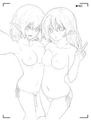 2girls asymmetrical_docking breast_to_breast breasts iizunamaru_megumu multiple_girls panties peace_sign selfie shameimaru_aya tagme touhou