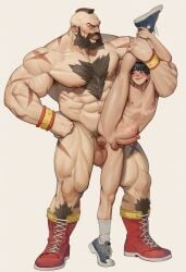 2boys abs ai_generated anal anal_sex bara beard big_dom_small_sub big_penis dilf erect_penis erection ero_frog0429 facial_hair gay_anal gay_domination gay_sex hairy hairy_chest hairy_male height_difference huge_cock large_penis male male/male male_only muscular muscular_male pecs pleasure_face size_difference splits standing standing_sex standing_split stomach_bulge street_fighter thick_penis veiny_penis yaoi zangief