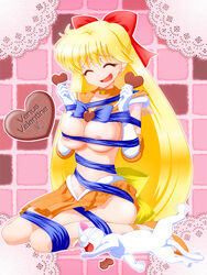 1girls 2010 animal artemis_(sailor_moon) big_breasts bishoujo_senshi_sailor_moon blonde_hair bow breasts cat chocolate choker elbow_gloves feline female female_only feral fur gloves hairbow human long_hair magical_girl minako_aino naked_ribbon nipples pointy_chin ribbon sailor_senshi sailor_venus sandalnyan solo tied_up valentine valentine's_day