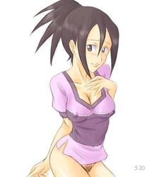 1girls akane_hoshikawa ass big_breasts bottomless breasts brown_eyes brown_hair capcom colored_pubic_hair erect_nipples female female_pubic_hair hope_stelar legs_up mega_man mega_man_star_force milf nipples no_bra pointy_chin pubic_hair puffy_nipples pussy shirt sitting smiling solo tagme wet_pussy