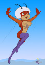 antennae anthro armor atom_ant brown_skin clothes color day female female_only flying hanna-barbera helmet motion_lines nipples open_eyes open_mouth outdoors rule_63 solo starcader tagme tan_skin the_atom_ant/secret_squirrel_show