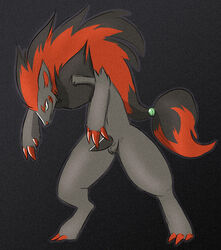 black_hair canid canine claws color fur green_eyes grey_fur hair maim male male_only multicolored_hair nintendo nude penis pokemon pokemon_(species) red_hair solo standing tagme zoroark