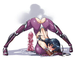 1girls ass big_ass big_breasts blush bodysuit breasts clothed clothed_female dildo igawa_asagi implied_masturbation jack-o_pose kunoichi looking_at_viewer meme ninja pinup posing r-wade solo solo_female taimanin_(series) taimanin_asagi torn_clothes