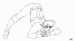 animated battle_tendency belt birthmark black_and_white boots clothed colorless crop_top fingerless_gloves gloves jack-o_pose jeans joestar_birthmark jojo's_bizarre_adventure joseph_joestar kuromegarin male_focus meme open_eyes pants shaking_ass shaking_butt shirt sketch smirk solo_male spiky_hair squint tease teasing