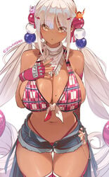 1girls 2021 5_fingers artist_signature bandana bandana_on_neck bare_shoulders beauty_mark belly_button bikini_top blonde_hair blush booty_shorts breasts brown_skin cleavage clothed clothes clothing cowgirl dishwasher1910 eyebrows eyebrows_visible_through_hair eyelashes female female_focus female_only fingerless_gloves fingernails front-tie_top front_view gloves gold_eyes gyaru hair_ornament hand_on_breast hi_res hips hololive hololive_english hololive_english_-council- huge_breasts humanoid jean_shorts long_hair looking_at_viewer mole mole_on_breast nail_polish open_mouth open_shorts panties pink_nails plaid_bikini_top red_panties shiny_skin short_shorts shorts simple_background slim_waist tan tan-skinned_female tan_skin thick thick_thighs thigh_boots thigh_gap thighs tsukumo_sana twintails virtual_youtuber voluptuous white_background wide_hips