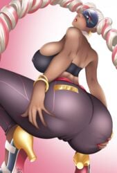 1girls arms_(game) ass ass_focus ass_grab big_ass big_butt black_legwear bubble_butt dark-skinned_female dat_ass female female_only high_heels jewelry leggings looking_at_viewer looking_back luchador_mask nail_polish nintendo nintendo_switch patriot-renegade prehensile_hair solo spread_butt straight_hair tight_clothing twintelle vagina_visible_through_clothing