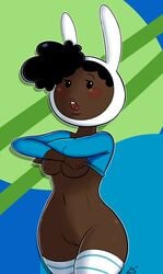 1girls 2017 4:7 5_fingers adventure_time big_ass big_breasts black_eyes black_hair black_hair_female blue_shirt blush blushing bottomless bottomless_female breasts buckteeth bunny_hat cartoon_network cute dark-skinned_female dark_skin female female_only fionna_the_human_girl hat human lewdstew open_mouth race_swap shirt short_black_hair short_hair_female stewsspicyblog stockings striped_stockings superion123 superionnsfw supesnsfw thick_thighs thighs three-quarter_portrait underboob undressing undressing_self visible_teeth white_hat