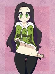 1girls black_hair clothes_down cyrilla_(cyrilla_y_adbel) cyrilla_y_abdel_(cyrilla) female female female_only green_eyes leggings leggings_down leggings_pull long_hair