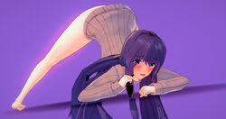 1girls 3d ass_up bottomless cometz doki_doki_literature_club face_down_ass_up female female_only jack-o_pose long_hair purple_hair solo top-down_bottom-up turtleneck upside-down yuri_(doki_doki_literature_club)