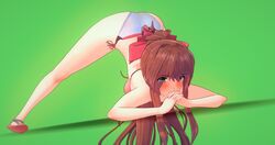 1girls 3d ass_up blush cometz doki_doki_literature_club face_down_ass_up hands_clasped jack-o_pose long_hair monika_(doki_doki_literature_club) panties ponytail solo top-down_bottom-up upside-down