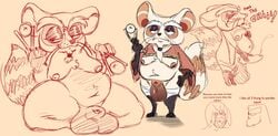 absurd_res ailurid animal_genitalia anthro balls beard belly bodily_fluids cum dreamworks english_text erection facial_hair fully_sheathed genital_fluids genitals hi_res kung_fu_panda male mammal master_shifu masturbation mature_male moobs navel nipples orgasm overweight penis red_panda saggy_balls salamikii sheath text