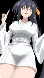 akeno_himejima bath bathrobe bathroom big_breasts big_nipples black_hair breast_outline closed_eyes demon_girl high_school_dxd open_mouth orange_ribbon purple_eyes robe screencap screenshot shiny_skin thighs tnk_(company)