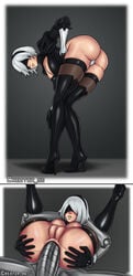 1girls 1robot anal anal_sex android areolae ass big_ass big_breasts big_butt big_penis blindfold breasts comic creator_96 edit female full_nelson full_nelson_anal gloves grey_hair hairband high_heel_boots huge_cock large_ass large_breasts nier nier:_automata nier_(series) nipples penis pussy sex short_hair solo standing thick_ass thick_thighs thighhighs thighs yorha_2b