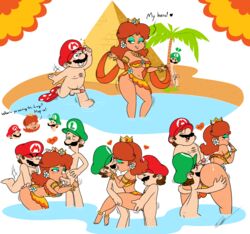 2boys ass breasts female kissing luigi male mario mario_(series) multiple_images nintendo princess_daisy sex super_mario_bros. super_mario_land timoteihiv