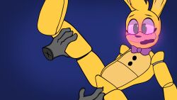 blue_background coconut0 cute cute_expression cute_eyes cute_face five_nights_at_freddy's green_eyes open_legs original_design pussy rabbit robot robot_girl rule_63 spread_legs spread_pussy spring_bonnie spring_bonnie_(fnaf) yellow_body yellow_fur