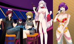 3girls 4girls alcohol alexis_rhodes athena_asamiya bare_midriff bottle brown_eyes brown_hair cleavage completely_nude crossover edelgard_von_hresvelg empty_eyes female femsub fire_emblem fire_emblem:_three_houses harem hypnosis istravas king_of_fighters large_breasts long_hair looking_at_viewer medium_breasts mind_control multiple_girls multiple_subs night nintendo nude nude_female open_mouth original purple_eyes purple_hair pussy revealing_clothes singing slave smile waitress white_hair wine yu-gi-oh!