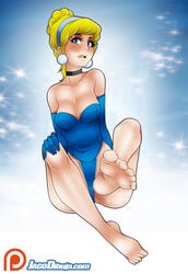 1girls barefoot big_breasts blonde_hair blue_eyes choker cinderella_(1950_film) cinderella_(disney) cleavage disney disney_princess feet female female_only foot_focus gloves hairband jago_dibuja large_breasts leotard long_gloves shoulder_gloves solo