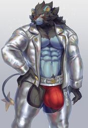 abs biceps blush bodybuilder bulge hyper hyper_balls hyper_genitalia hyper_muscles hyper_penis hyper_testicles jacket leather_jacket luxray male male_focus male_only muscle muscles muscular muscular_arms muscular_ass muscular_back muscular_legs muscular_male muscular_thighs nipples pecs pokemon pokemon_(species) veins veiny_penis yukihoshiak ユキホシ