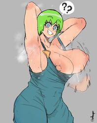 1girls alternate_breast_size armpits big_breasts breasts embo favorite female female_only foo_fighters green_hair huge_breasts jojo's_bizarre_adventure large_breasts light-skinned_female light_skin looking_at_viewer sexy_armpits shaking_breasts short_hair shounen_jump solo solo_female stone_ocean sweaty sweaty_armpits sweaty_breasts wardrobe_malfunction