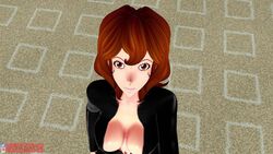 1girls animated belt blender breasts brown_eyes brown_hair cum cum_on_body cum_on_breasts cum_on_face cum_on_hair facial facial_cumshot female first_person_view human large_breasts leather_boots leather_suit light-skinned_female light_skin long_hair lupin_iii mine_fujiko no_sound pov redhead video