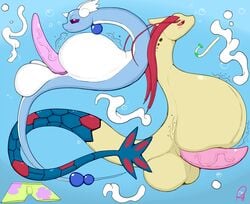 balls big_balls big_penis blush blush_lines bodily_fluids bubble cum dragonair duo genital_fluids genitals huge_balls huge_cock male male_only marine milotic nintendo penis pfh pokémon_(species) pokemon rumbling_stomach tail_orb video_games