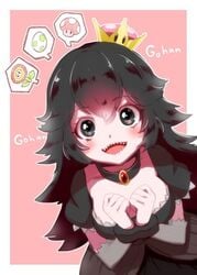 1girls black_dress blush breasts chain_chomp chompette cute female handcuffs horny looking_at_viewer mario_(series) new_super_mario_bros._u_deluxe nintendo piano_(mymel0v) solo super_crown wholesome