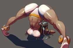 1girls ass big_ass clothing dark-skinned_female dark_skin female female_only gadthegod human jack-o_pose nessa_(pokemon) nintendo pokemon pokemon_ss solo solo_female spread_legs swimsuit thick_thighs