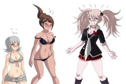 3girls asahina_aoi bikini blush bra breasts brown_hair cleavage danganronpa danganronpa_2:_goodbye_despair dark-skinned_female dazed female female_only femdom femsub human hypnotic_eyes junko_enoshima large_breasts lewdamone long_hair multiple_girls nanami_chiaki picot_trim picot_trim_bra pink_hair ponytail school_uniform short_hair silver_hair spiral_eyes spoilers straight_hair symbol_in_eyes tie twintails yuri