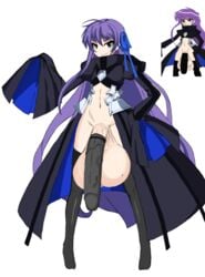 blue_eyes fate/extra_ccc fate_(series) futanari huge_balls huge_cock hyper_balls hyper_penis meltryllis partially_clothed purple_hair smug_face thighhighs