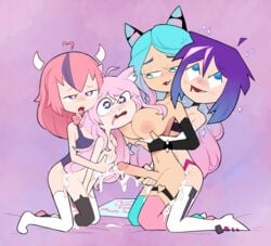 1girls 3futas ahoge animal_ears balls big_breasts big_penis blue_hair bottomless breasts catgirl cleavage clothed clothing cum cum_drip cum_inside cum_string cum_while_penetrated ejaculation erection female foursome from_behind futa_on_female futa_on_futa futanari half-closed_eyes handjob heart-shaped_pupils human humanoid ironmouse kneeling light-skinned_female light-skinned_futanari light_skin melody_(projektmelody) miscon mostly_nude nyatasha_nyanners open_mouth orgasm pale_skin partially_clothed penis pink_hair projektmelody purple_hair reach_around rolling_eyes sex silvervale thighhighs twitch.tv virtual_youtuber vshojo wide_eyed