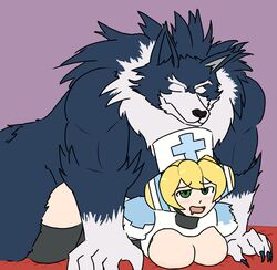 breasts capcom cinnamon_gaudille clothed_sex clothing darkstalkers doggy_style female furry gallon interspecies jon_talbain medium_breasts mega_man mega_man_x otk-sage reploid robot_girl vampire_savior