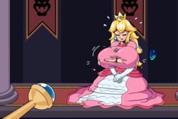 1girls alternate_breast_size blonde_hair breast_expansion breasts dress easybee female female_only huge_breasts long_hair magic magic_wand mario_(series) nintendo princess_peach solo solo_female super_mario_bros. torn_clothes wardrobe_malfunction