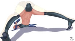 1girls abs arcedo ass ass_up back_view bare_midriff blue_eyes blue_hair blush embarrassed face_down_ass_up fire_emblem fire_emblem_awakening jack-o_pose large_ass long_hair looking_at_viewer lucina_(fire_emblem) nintendo pose shorts small_breasts socks solo spread_legs tiara white_background