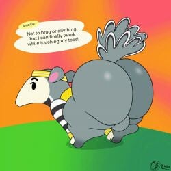 2022 animal_crossing animated anteater anthro antonio_(animal_crossing) ass balls big_ass big_butt breathotter dialogue english_text male male_only nintendo shaking shaking_ass short_playtime solo text thick_thighs thighs twerking