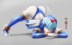 1boy 1girls absurd_res android ass ass_up blue_eyes fairy_leviathan jack-o_pose looking_at_viewer mega_man mega_man_zero rockman rockman_zero thighhighs yohoho_(artist) zero_(mega_man)