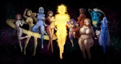 1boy 6+girls anus black_hair blonde_hair blue_skin choker chubby chubby_female earth female jupiter large_breasts long_hair male mars medium_breasts mercury neptune nude orange_hair original penis personification planet pluto presenting_hindquarters purple_hair red_hair red_skin saturn shortstack small_breasts solar_system sole_male space spread_ass spreading sun telepurte toned_female uranus venus very_long_hair white_hair