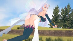 ass blue_eyes breasts fairy female female_focus female_only kisaragi_reona koikatsu looking_back nipple_bulge suou white_hair wings